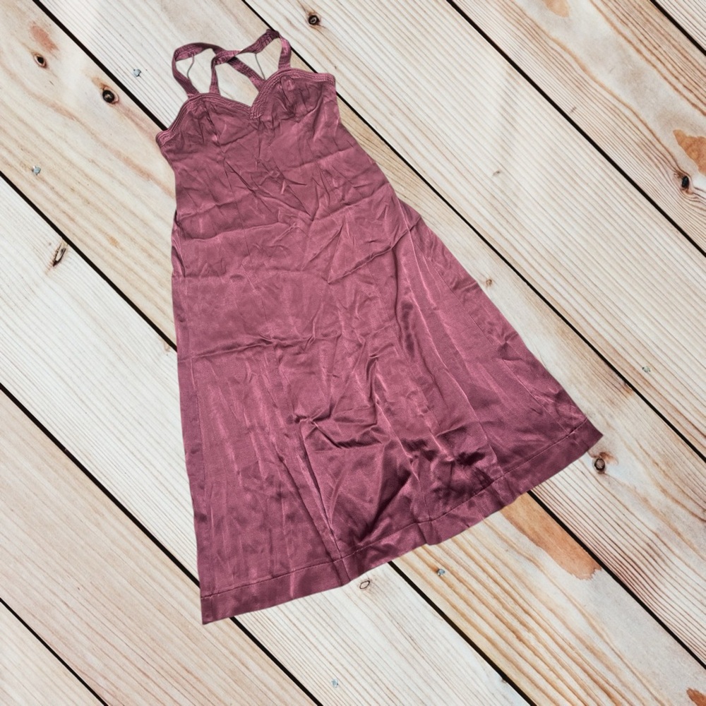 Anthropologie size 12 mauve satin cross back midi dress - Picture 2 of 15